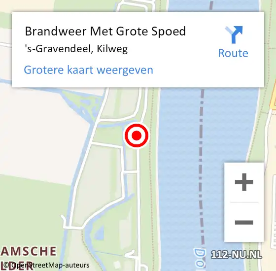 Locatie op kaart van de 112 melding: Brandweer Met Grote Spoed Naar 's-Gravendeel, Kilweg op 15 december 2019 15:34