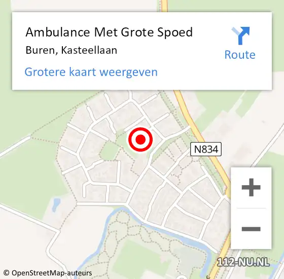 Locatie op kaart van de 112 melding: Ambulance Met Grote Spoed Naar Buren, Kasteellaan op 15 december 2019 15:48