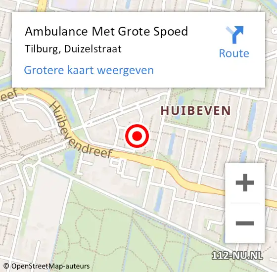 Locatie op kaart van de 112 melding: Ambulance Met Grote Spoed Naar Tilburg, Duizelstraat op 15 december 2019 17:57