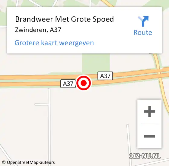 Locatie op kaart van de 112 melding: Brandweer Met Grote Spoed Naar Zwinderen, A37 op 15 december 2019 18:01