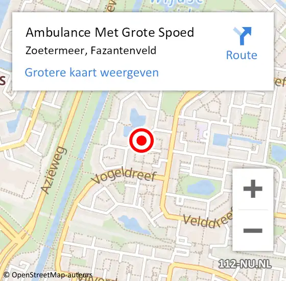 Locatie op kaart van de 112 melding: Ambulance Met Grote Spoed Naar Zoetermeer, Fazantenveld op 15 december 2019 19:04