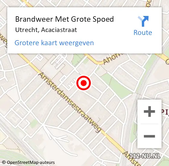 Locatie op kaart van de 112 melding: Brandweer Met Grote Spoed Naar Utrecht, Acaciastraat op 15 december 2019 21:42