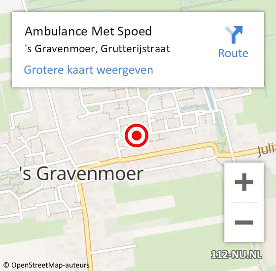 Locatie op kaart van de 112 melding: Ambulance Met Spoed Naar 's Gravenmoer, Grutterijstraat op 15 december 2019 22:43