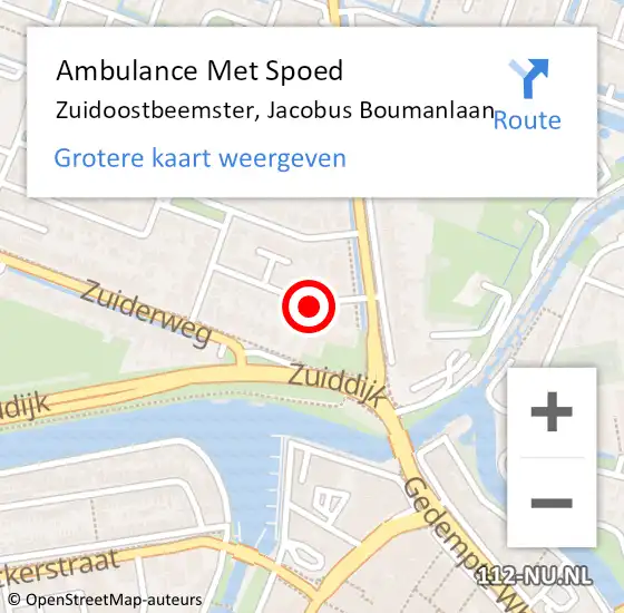 Locatie op kaart van de 112 melding: Ambulance Met Spoed Naar Zuidoostbeemster, Jacobus Boumanlaan op 15 december 2019 23:23