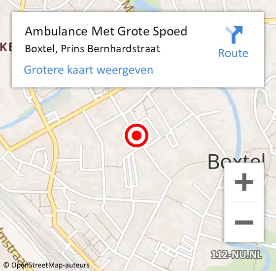 Locatie op kaart van de 112 melding: Ambulance Met Grote Spoed Naar Boxtel, Prins Bernhardstraat op 15 december 2019 23:44