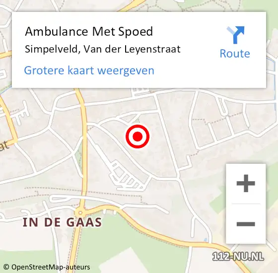 Locatie op kaart van de 112 melding: Ambulance Met Spoed Naar Simpelveld, Van der Leyenstraat op 29 september 2013 18:00