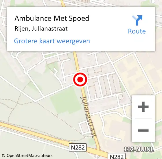 Locatie op kaart van de 112 melding: Ambulance Met Spoed Naar Rijen, Julianastraat op 16 december 2019 01:56