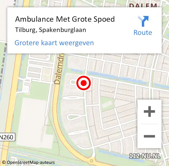 Locatie op kaart van de 112 melding: Ambulance Met Grote Spoed Naar Tilburg, Spakenburglaan op 16 december 2019 03:23