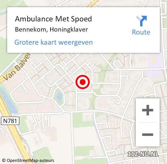 Locatie op kaart van de 112 melding: Ambulance Met Spoed Naar Bennekom, Honingklaver op 16 december 2019 05:17