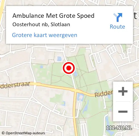 Locatie op kaart van de 112 melding: Ambulance Met Grote Spoed Naar Oosterhout nb, Slotlaan op 16 december 2019 06:30