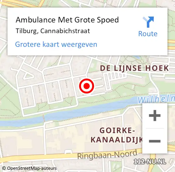 Locatie op kaart van de 112 melding: Ambulance Met Grote Spoed Naar Tilburg, Cannabichstraat op 16 december 2019 06:46