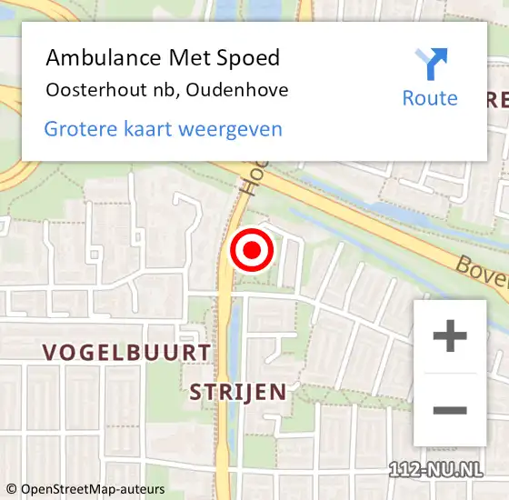 Locatie op kaart van de 112 melding: Ambulance Met Spoed Naar Oosterhout nb, Oudenhove op 16 december 2019 06:49