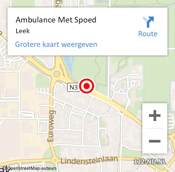 Locatie op kaart van de 112 melding: Ambulance Met Spoed Naar Leek op 16 december 2019 07:26