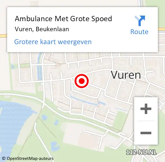 Locatie op kaart van de 112 melding: Ambulance Met Grote Spoed Naar Vuren, Beukenlaan op 16 december 2019 09:06