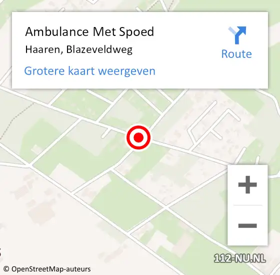 Locatie op kaart van de 112 melding: Ambulance Met Spoed Naar Haaren, Blazeveldweg op 16 december 2019 09:39