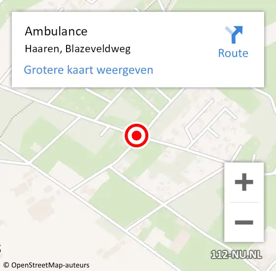 Locatie op kaart van de 112 melding: Ambulance Haaren, Blazeveldweg op 16 december 2019 09:56