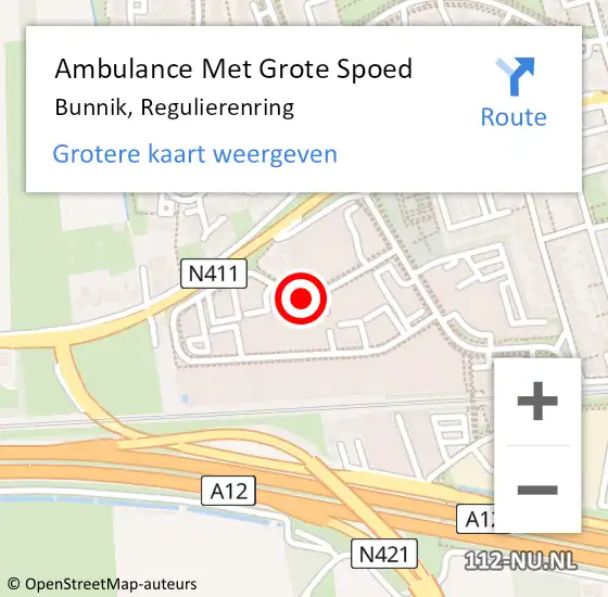Locatie op kaart van de 112 melding: Ambulance Met Grote Spoed Naar Bunnik, Regulierenring op 16 december 2019 10:06