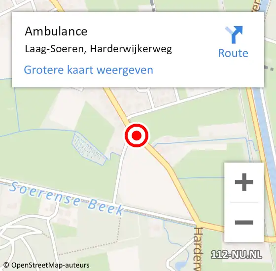 Locatie op kaart van de 112 melding: Ambulance Laag-Soeren, Harderwijkerweg op 16 december 2019 10:55