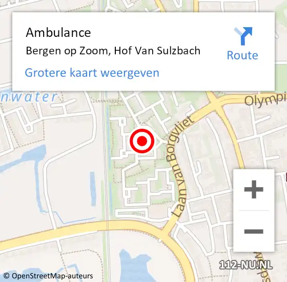 Locatie op kaart van de 112 melding: Ambulance Bergen op Zoom, Hof Van Sulzbach op 16 december 2019 12:54