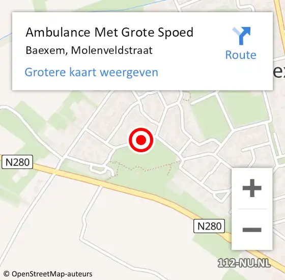 Locatie op kaart van de 112 melding: Ambulance Met Grote Spoed Naar Baexem, Molenveldstraat op 16 december 2019 13:03