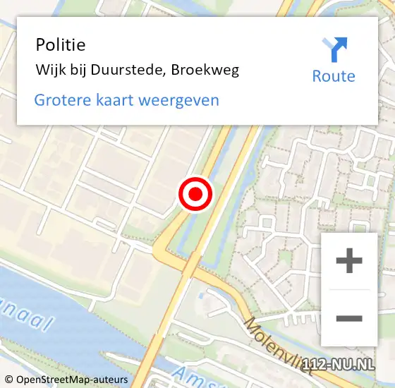 Locatie op kaart van de 112 melding: Politie Wijk bij Duurstede, Broekweg op 16 december 2019 13:21