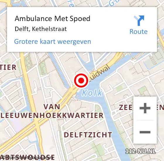 Locatie op kaart van de 112 melding: Ambulance Met Spoed Naar Delft, Kethelstraat op 16 december 2019 14:00