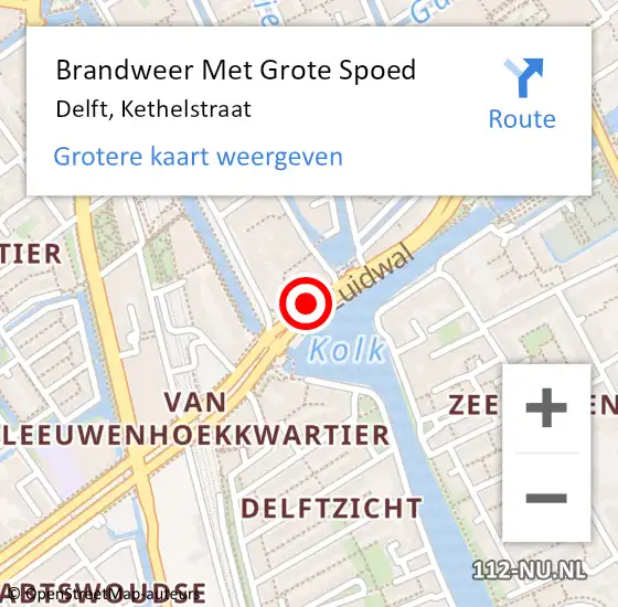 Locatie op kaart van de 112 melding: Brandweer Met Grote Spoed Naar Delft, Kethelstraat op 16 december 2019 14:02