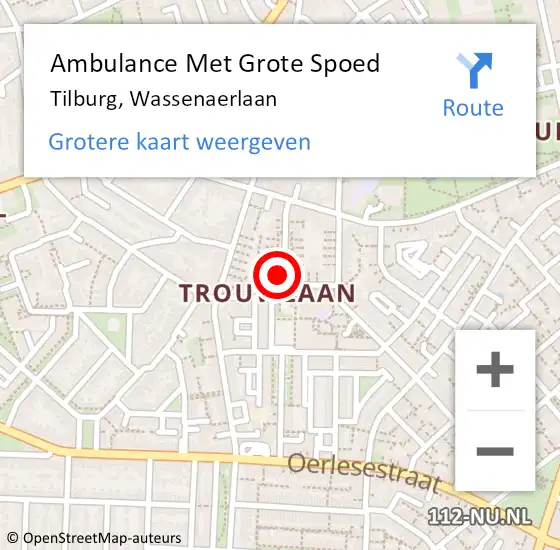 Locatie op kaart van de 112 melding: Ambulance Met Grote Spoed Naar Tilburg, Wassenaerlaan op 16 december 2019 14:14