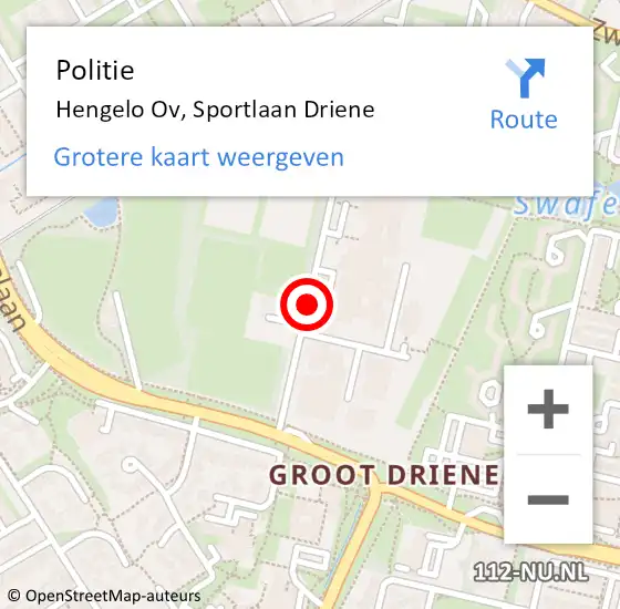 Locatie op kaart van de 112 melding: Politie Hengelo Ov, Sportlaan Driene op 16 december 2019 14:30