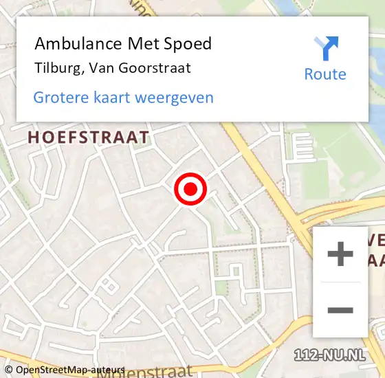 Locatie op kaart van de 112 melding: Ambulance Met Spoed Naar Tilburg, Van Goorstraat op 16 december 2019 14:59