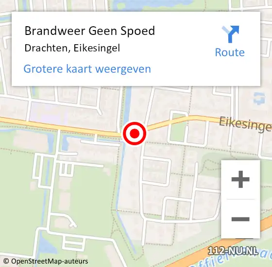 Locatie op kaart van de 112 melding: Brandweer Geen Spoed Naar Drachten, Eikesingel op 16 december 2019 16:51