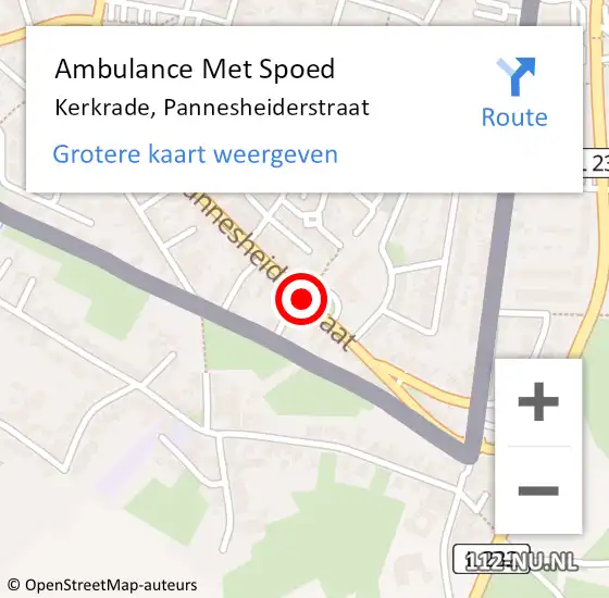 Locatie op kaart van de 112 melding: Ambulance Met Spoed Naar Kerkrade, Pannesheiderstraat op 16 december 2019 17:34