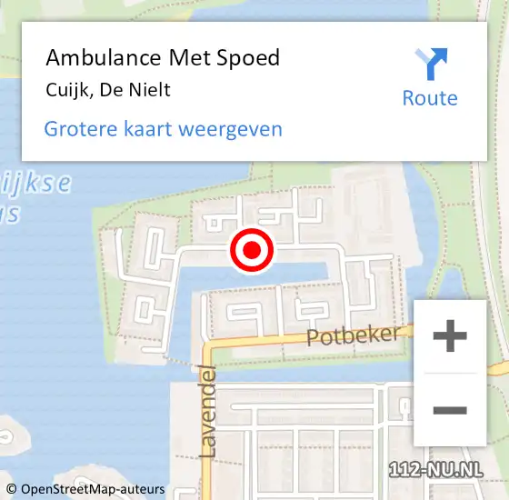 Locatie op kaart van de 112 melding: Ambulance Met Spoed Naar Cuijk, De Nielt op 16 december 2019 18:11