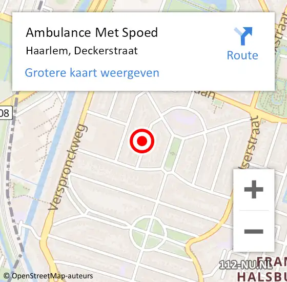 Locatie op kaart van de 112 melding: Ambulance Met Spoed Naar Haarlem, Deckerstraat op 16 december 2019 19:48