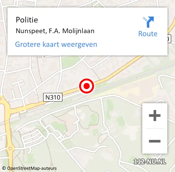 Locatie op kaart van de 112 melding: Politie Nunspeet, F.A. Molijnlaan op 16 december 2019 20:59