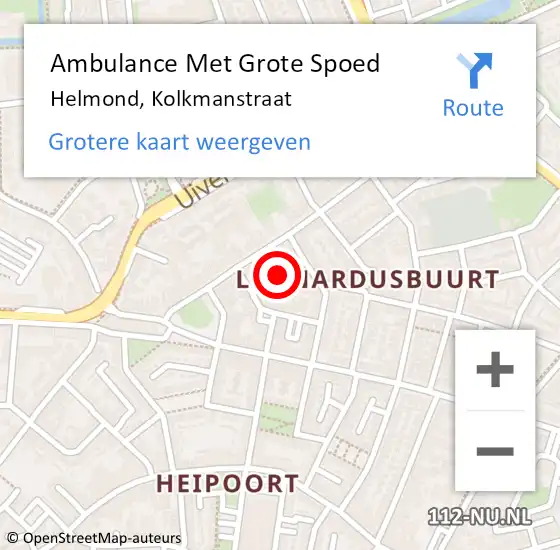 Locatie op kaart van de 112 melding: Ambulance Met Grote Spoed Naar Helmond, Kolkmanstraat op 16 december 2019 21:24