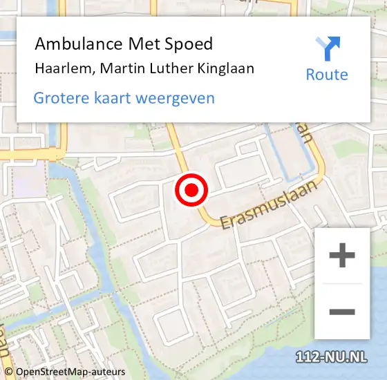 Locatie op kaart van de 112 melding: Ambulance Met Spoed Naar Haarlem, Martin Luther Kinglaan op 16 december 2019 22:10