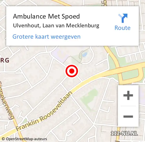 Locatie op kaart van de 112 melding: Ambulance Met Spoed Naar Ulvenhout, Laan van Mecklenburg op 16 december 2019 22:18