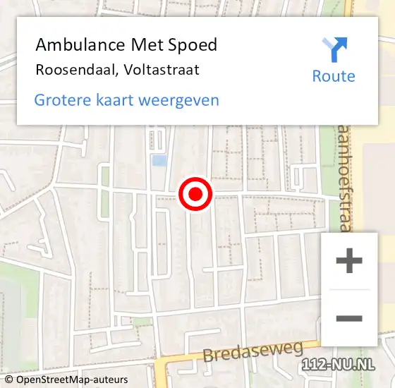 Locatie op kaart van de 112 melding: Ambulance Met Spoed Naar Roosendaal, Voltastraat op 17 december 2019 07:59