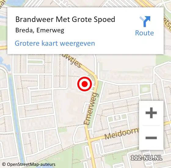 Locatie op kaart van de 112 melding: Brandweer Met Grote Spoed Naar Breda, Emerweg op 17 december 2019 08:37