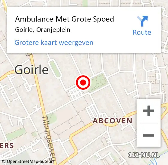 Locatie op kaart van de 112 melding: Ambulance Met Grote Spoed Naar Goirle, Oranjeplein op 17 december 2019 09:47