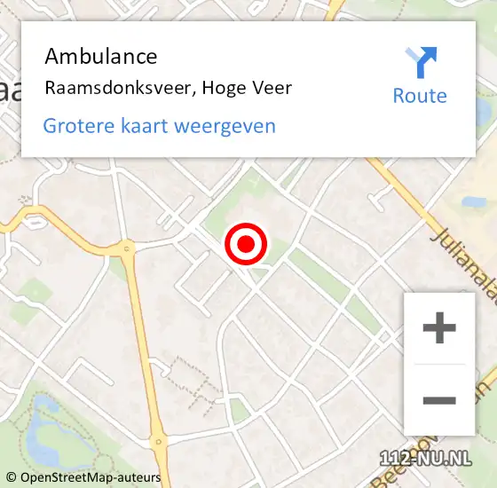 Locatie op kaart van de 112 melding: Ambulance Raamsdonksveer, Hoge Veer op 17 december 2019 10:02