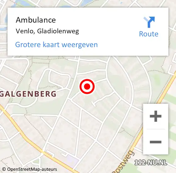 Locatie op kaart van de 112 melding: Ambulance Venlo, Gladiolenweg op 17 december 2019 10:35