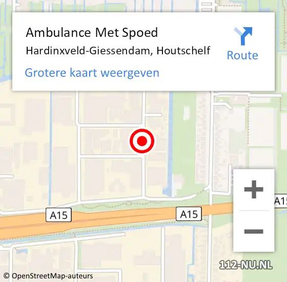 Locatie op kaart van de 112 melding: Ambulance Met Spoed Naar Hardinxveld-Giessendam, Houtschelf op 17 december 2019 11:01