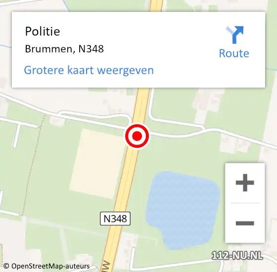 Locatie op kaart van de 112 melding: Politie Brummen, N348 op 17 december 2019 11:09