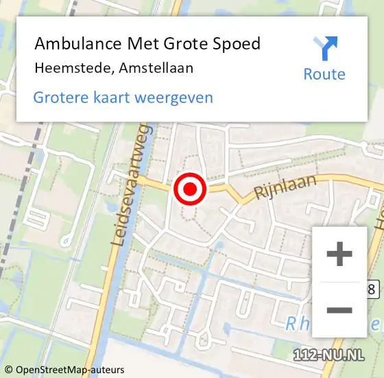 Locatie op kaart van de 112 melding: Ambulance Met Grote Spoed Naar Heemstede, Amstellaan op 17 december 2019 12:35