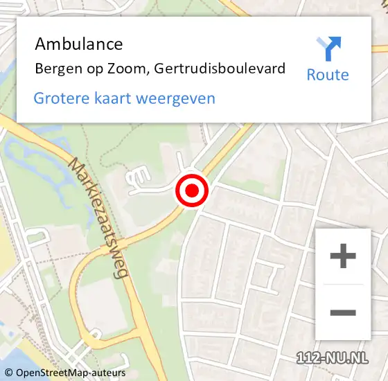 Locatie op kaart van de 112 melding: Ambulance Bergen op Zoom, Gertrudisboulevard op 17 december 2019 13:53