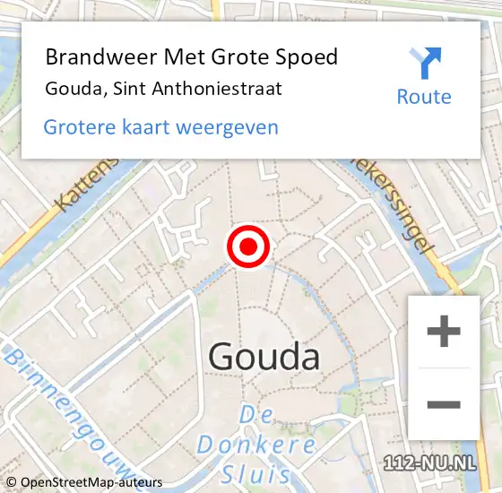 Locatie op kaart van de 112 melding: Brandweer Met Grote Spoed Naar Gouda, Sint Anthoniestraat op 17 december 2019 14:46