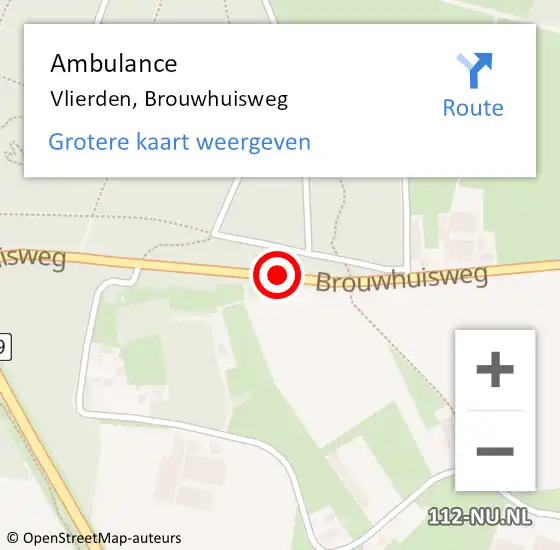 Locatie op kaart van de 112 melding: Ambulance Vlierden, Brouwhuisweg op 17 december 2019 16:02