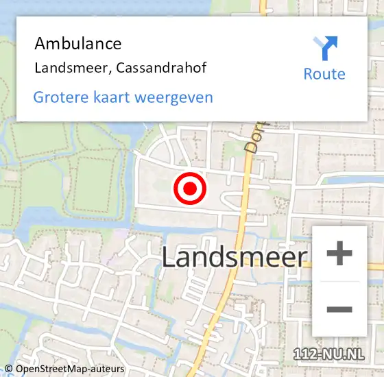 Locatie op kaart van de 112 melding: Ambulance Landsmeer, Cassandrahof op 17 december 2019 16:55